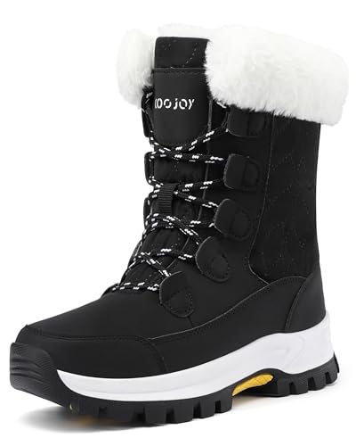 COOJOY Womens Waterproof Winter Snow Boots Warm Shoes Furry Mid Calf Lightweight Walking Hiking Booties