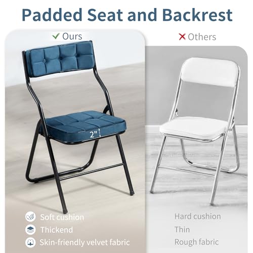 HOMEFUN Padded Folding Chairs 4 Pack - Foldable Dining Chair with Cushion, Portable and Assembled Extra Seat for Guests Ki...