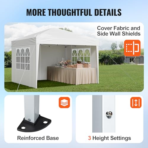 VEVOR Pop Up Canopy, 10 x 10 FT Instant Canopy Portable Gazebo with 3 Sidewalls & 2 Ventilated Windows, Height Adjustable ...