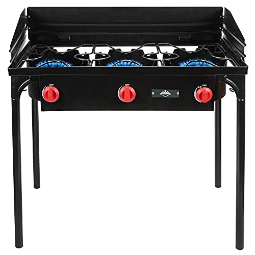 Hike Crew Cast Iron 3-Burner Outdoor Gas Stove | 225,000 BTU Portable Propane Cooktop w/Blue Flame Control, Removable Leg...