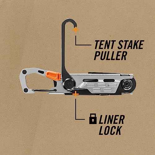 Gerber Gear Stake Out 11-in-1 Multi-tool - 2.2" Plain Edge Blade, Tent Stake Puller, Carabiner Carry - EDC Gear and Equipment - Bronze
