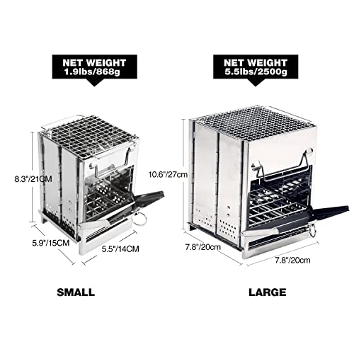 REDCAMP Wood Burning Folding Camp Stove Stainless Steel Grid, Portable Collapsible Backpacking Stove Survival Rocket Stove...