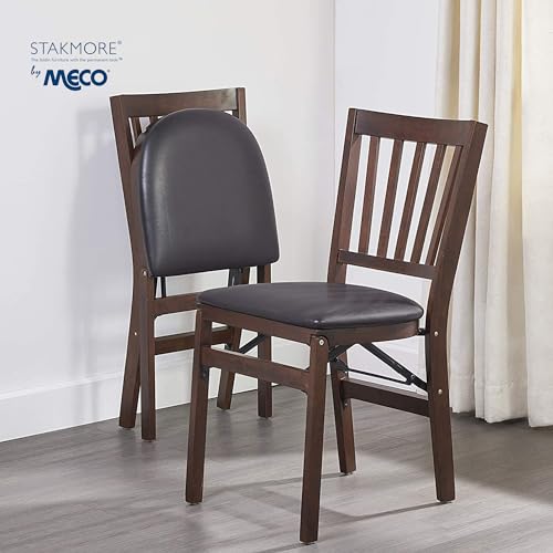 MECO Stakmore Premium Solid Wood Dining Table Compact Folding Chair Set with Fabric Padded Upholstered Seat, Espresso/Blac...