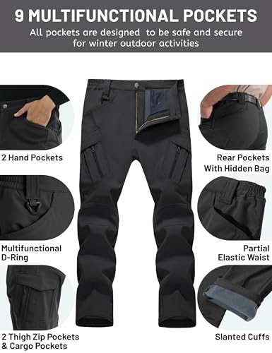 TACVASEN Men's Winter Work Pants Fleece Lined Tactical Snow Ski Pant Waterproof Insulated Cargo Hiking Trousers 9 Pocket