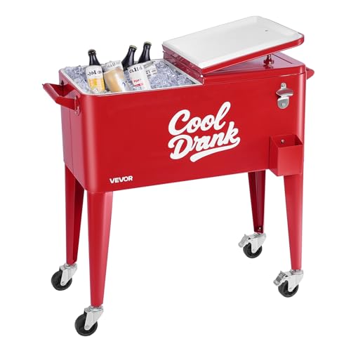 VEVOR 80 Quart Rolling Ice Chest, Holds up to 50 Bottles / 110 Cans, Portable Patio Party Bar Drink Cooler Cart with 4 Swi...