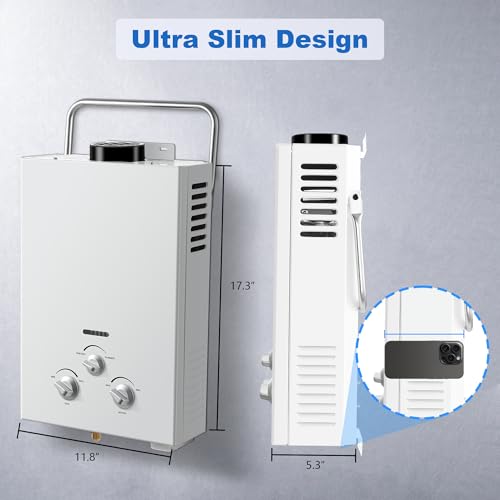 Outdoor Propane Tankless Water Heater - 6L 1.58 GPM Portable Gas Water Heater with Handle & Overheating Protection, Instan...