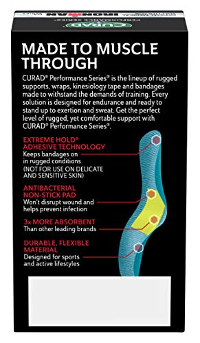 CURAD Performance Series Antibacterial Bandages, Extreme Hold Adhesive Technology, Standard Size Flexible Fabric Bandages ...