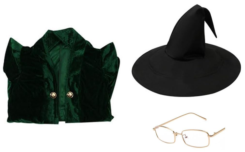 Howenlthy Womens Professor Mcgonagall Costume Green Robe Wizard Cloak Cap Glasses Suit Witch Cosplay Halloween Outfit (Green Full Set, Large)