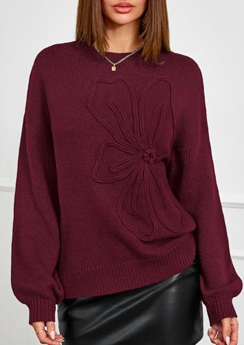 PRETTYGARDEN Womens Sweaters 2026 Fall Fashion Long Sleeve Crewneck Floral Knit Pullover Sweater Tops Winter Clothes