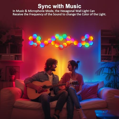 JIMIMORO Hexagon LED Light Panels 8 Pack – RGB Wall Decor Lights with Music Sync, App & Remote – Modular Home & Christmas ...
