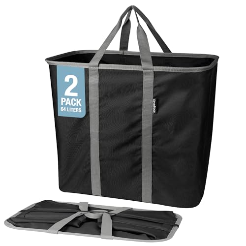 CleverMade Collapsible Laundry Basket - 64L Storage Organization Container 2Pack Midnight Black Shadow Gray - Portable Hea...