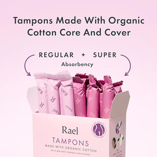 Rael Tampons, Compact Applicator - Made with Organic Cotton, Heavy Absorbency, BPA-Free, Chlorine Free, Leak Locker Techno...