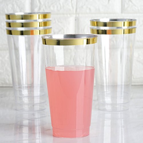 36 pcs 17 oz Clear with Gold Rim Plastic Glasses - Disposable – Clear Drinkware, Plastic Wine Glasses for Weddings Parties...