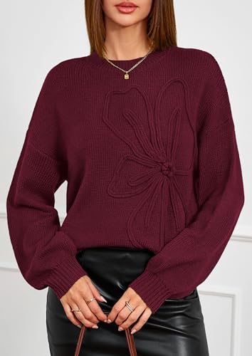 PRETTYGARDEN Womens Sweaters 2026 Fall Fashion Long Sleeve Crewneck Floral Knit Pullover Sweater Tops Winter Clothes