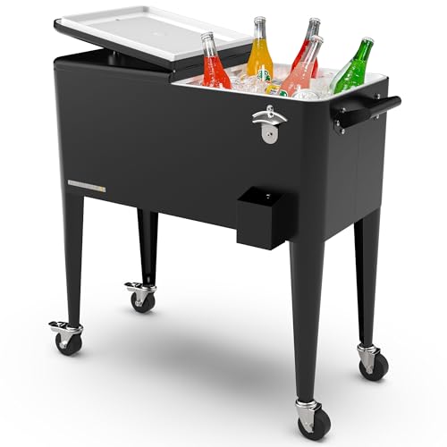 Permasteel 80 Quart Party Cooler, Rolling Ice Chest with Wheels and Handles for Indoor Outdoor Patio