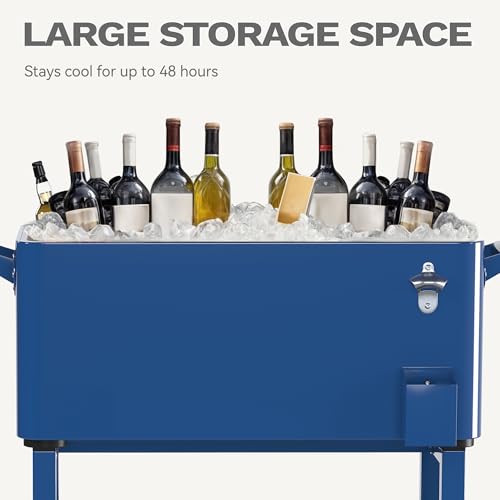 DWVO Ice Chest with Wheels,80 Quart Rolling Cooler with Bottle Opener Drainage