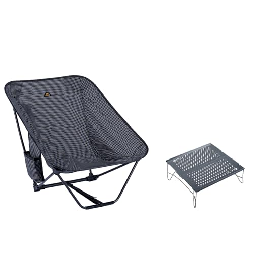 iClimb 1 Solo Mini Folding Table and 1 Low Folding Chair Bundle, Ultralight Compact for Single Adult Outdoor Backpacking C...