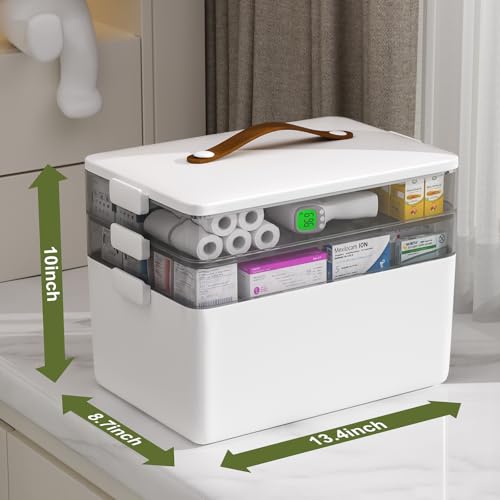 JOYBOS 3-Tier Medicine Storage Box Cabinet, Empty First Aid Kit Portable Medical Supply Organizer with Leather Handle for ...