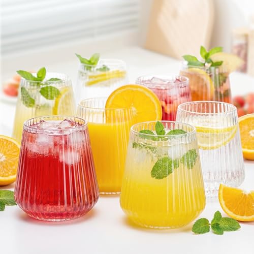N9R 24 Count Plastic Wine Glasses Disposable 12oz - Elegant Origami Ripple Design, Shatterproof & Disposable for Whiskey, ...