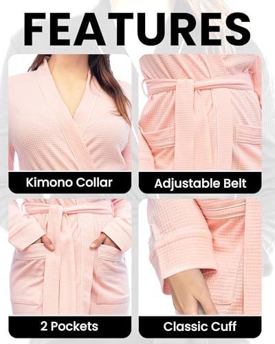 NY Threads Women's Robe Soft Knit Waffle Bathrobe Lightweight Knee-Length Loungewear