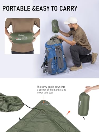 WildCall Hooded Camping Blanket with 3M Thinsulate Insulation Wearable Poncho Blanket Ultralight Foldable Quilt Sleeping B...