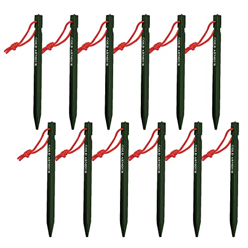 Gold Armour Tent Stakes - 12 Pack Heavy Duty, Lightweight, Camping Stakes Pegs for Outdoor Tent and Tarp, Essential Campin...