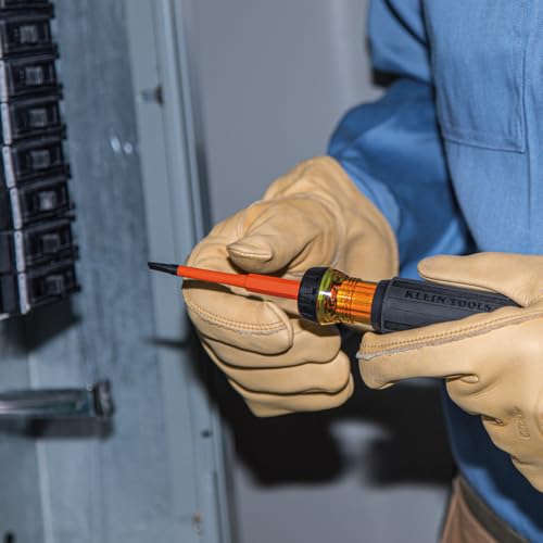 Klein Tools 32293 Insulated Screwdriver, 2-in-1 Screwdriver Set with Flip Blade, #2 Phillips and1/4-Inch Slotted Tips, Dou...
