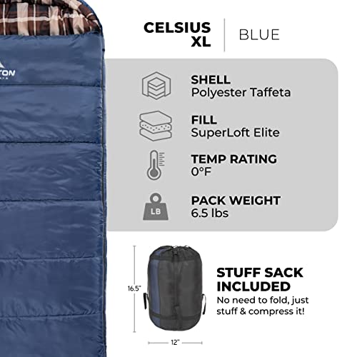 Teton Celsius XL, 25F, 20F, 0F Degree Sleeping Bags, All Weather Warm Sleeping Bag for Adults and Kids, Camping Season, Co...