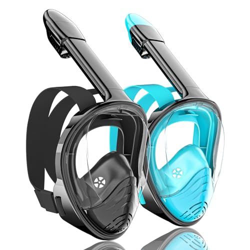 QingSong Full Face Snorkel Mask for Adults, Snorkeling Gear with Camera Mount, 180 Degree Panoramic View Snorkel Set Anti-...