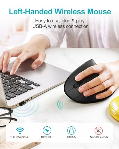 Lekvey Left Handed Ergonomic Mouse, Vertical Wireless Mouse for Left Hand, 2.4G USB Carpal Tunnel Lefty Mouse, 3 Adjustabl...