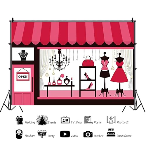 5x3ft Cartoon Clothing Store Backdrop Ladies Boutique Clothing Shop Photography Background Shopping Mall Merchandise Dress...