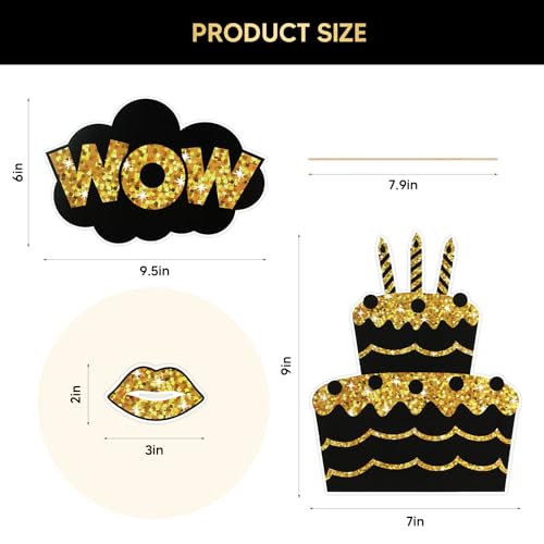 DARCKLE 36PCS Black and Gold Photo Booth Prop, Party Photo Booth Props for Photoshoot Birthday Party Photobooth New Year G...