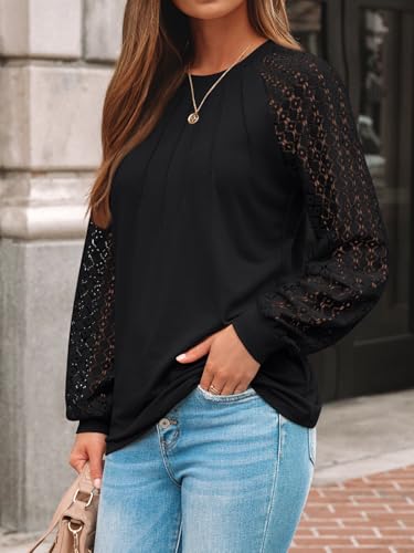 AUTOMET Womens Long Sleeve Shirts Pleated Lace Tops Fall Fashion Outfits Business Casual Blouses