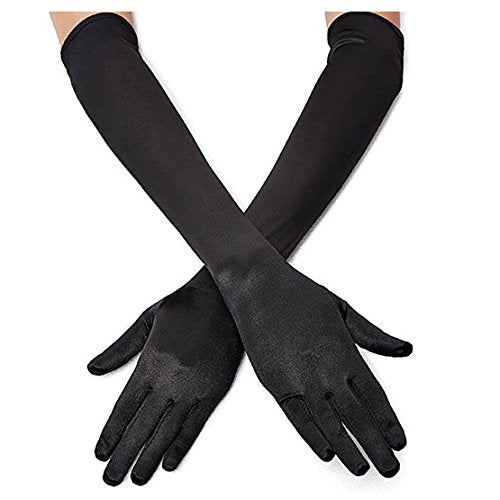 Lansian Long Opera Party Gloves for Women 1920s 20s Satin Gloves Costumes Elbow Length Bridal Evening Dress, 21 inches