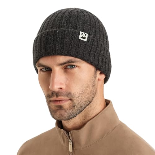 PolarWool™ 100% Merino Wool Polartec® Fleece Lined L/XL/XXL Unisex Warm Windproof Beanie Watch Cap Knit Winter Hat Outdoor