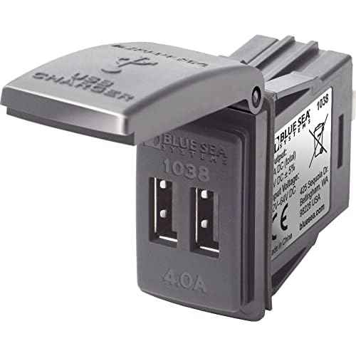 Blue Sea Systems 1038 48V 4A Contura Switch Mount Dual USB Charger, Grey