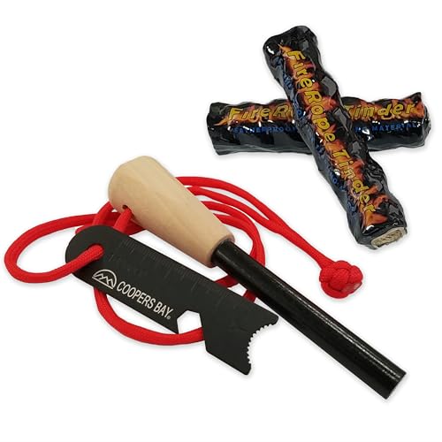 Coopers Bay Outdoors Ferro Rod Fire Starter and Tinder Kit - Large 3/8" Premium Grade for Huge Showers of Hot Sparks - Inc...