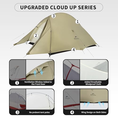 Naturehike Cloud-Up 2 Person Tent Lightweight Backpacking Tent with Footprint - Free Standing Ultralight Camping Hiking Ba...
