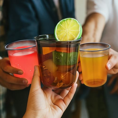 AojSup 50 Pcs Disposable Stemless Glasses 12 oz Crystal Plastic Wine Glasses Clear Classic Pet Cup for Meeting Weddings Bi...