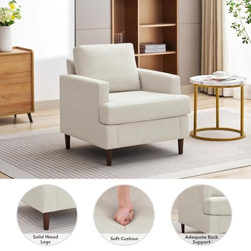 Weture Mid-Century Accent Chair,Modern Linen Fabric Armchair for Living Room,Comfy Upholstered Reading Accent Chairs for B...