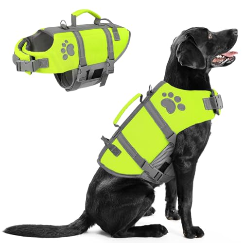 Queenmore Dog Life Vest for Swimming, Ripstop Dog Life Jacket Large, Floating Life Vest for Dogs Large Breed with Handle, ...