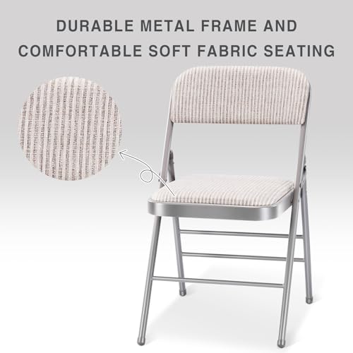 2 Pack Folding Chairs with Fabric Padded Cushion and Back, Commercial Grade Metal Chairs with Comfortable SOFT Fabric Cush...