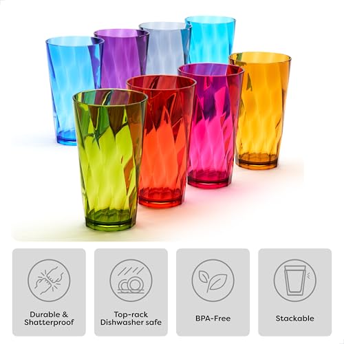 Betta 20oz Swirl Tumbler - Gemstone Set, 8 Count, Acrylic Drinking Glasses, BPA-Free, Shatterproof and Top Rack Dishwasher...