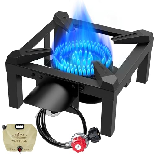 BESTFIRE Propane Burner,100,000 BTUs High Pressure Single Propane Stove with 4.1ft Adjustable Hose with Regulator,Gas Stov...
