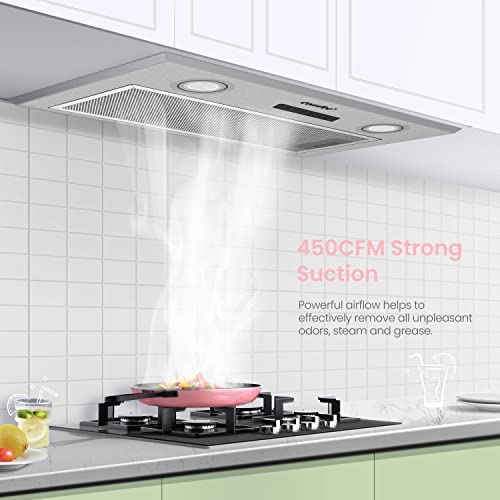 Comfee' Range Hood 27 inch, Built-in/Insert Vent Hood 450 CFM, 3 Speed Gesture Sensing & Touch Control Panel Stainless Ste...