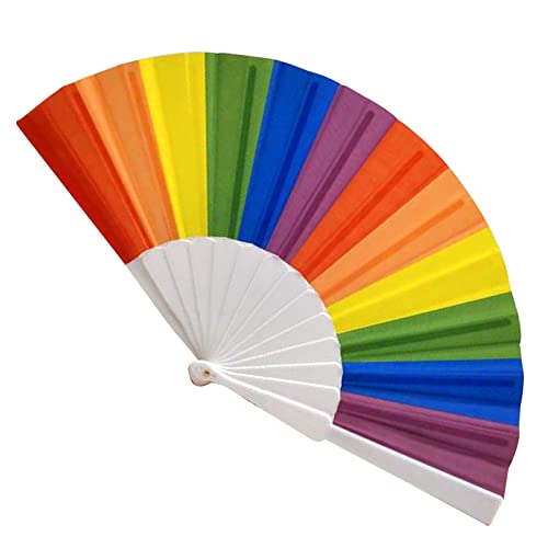Heyiminy Rainbow Pride Folding Fan – 9in Handheld Clack Fan for Raves, Festivals & Parades – Reliable Cloth with Sturdy Pl...