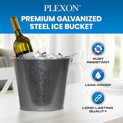 PLEXON Galvanized Metal Ice Bucket for Parties Coctail Bar Restaurant Set of 3 - Drink Beer Champagne Metal Pail Bucket wi...