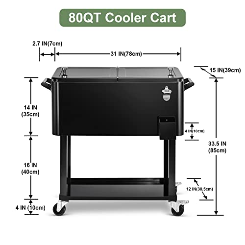 EDOSTORY 80 Quart Rolling Ice Chest Cooler Cart,Patio Backyard Party Drink Beverage Bar Stand Up Cooler Trolley with Ice S...
