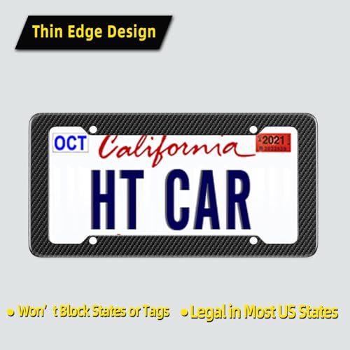 Carbon Fiber License Plate Frame, Glossy Waterproof Plastic Number Plate Frame Print Carbon Fiber Pattern for Man and Wome...