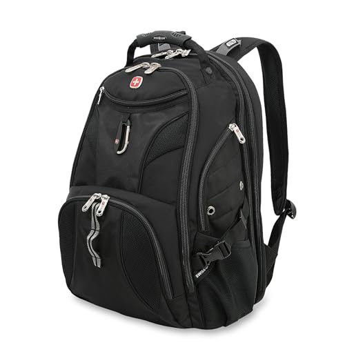 SwissGear 1900 ScanSmart 17” Laptop Backpack Black – Reflective Tech Backpack with ScanSmart Compartment – Multiple Organi...